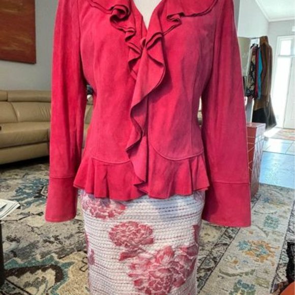 Pink Suede Ruffle Jacket - - Picture 2 of 7